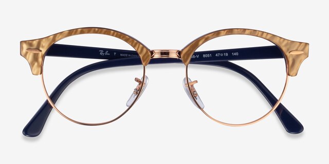 Ray-Ban RB4246V Clubround Wrinkled Beige On Blue AcetateEyeglass Frames from EyeBuyDirect, Closed View