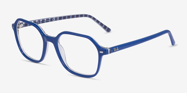 Ray-Ban RB5394 John Vichy Blue White AcetateEyeglass Frames from EyeBuyDirect, Angle View
