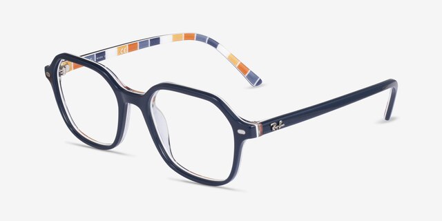 Ray-Ban RB5394 John Blue On Stripes Orange AcetateEyeglass Frames from EyeBuyDirect, Angle View