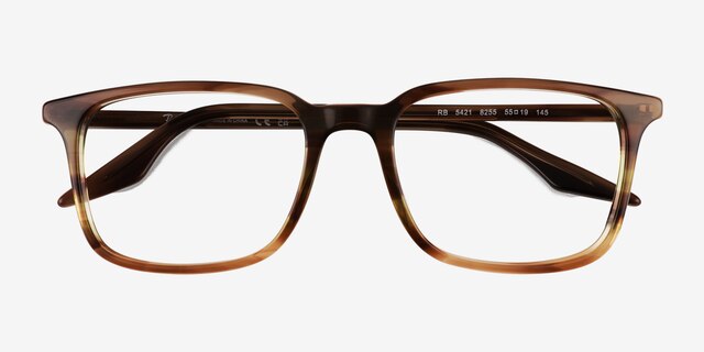 Ray-Ban RB5421 Striped Brown AcetateEyeglass Frames from EyeBuyDirect, Closed View