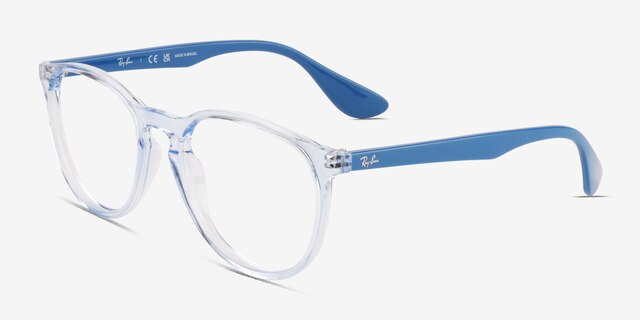 Ray-Ban RB7046 Transparent Light Blue PlasticEyeglass Frames from EyeBuyDirect, Angle View