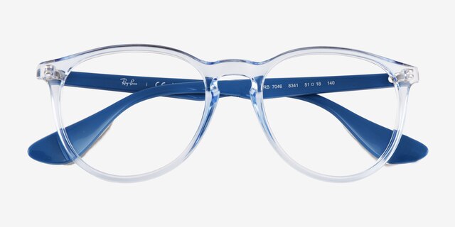 Ray-Ban RB7046 Transparent Light Blue PlasticEyeglass Frames from EyeBuyDirect, Closed View