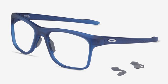 Oakley Knolls Satin Blue PlasticEyeglass Frames from EyeBuyDirect, Angle View
