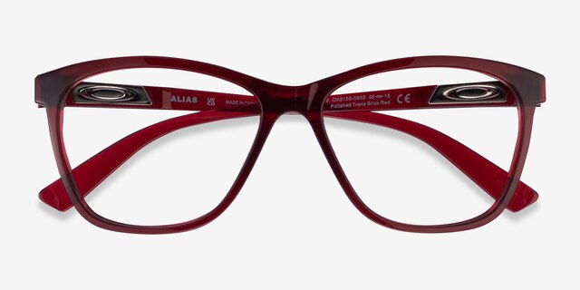 Oakley Alias Transparent Red PlasticEyeglass Frames from EyeBuyDirect, Closed View
