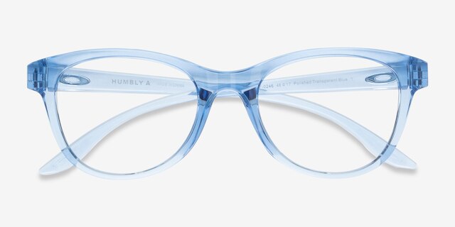 Oakley Humbly A Transparent Blue PlasticEyeglass Frames from EyeBuyDirect, Closed View
