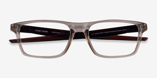 Oakley Port Bow Clear Brown PlasticEyeglass Frames from EyeBuyDirect, Closed View