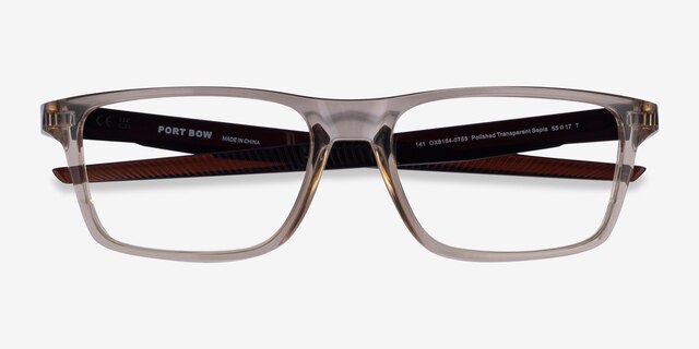 Oakley Port Bow Brown PlasticEyeglass Frames from EyeBuyDirect, Closed View