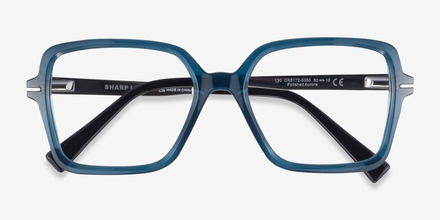 Oakley Sharp Line Clear Blue PlasticEyeglass Frames from EyeBuyDirect, Closed View