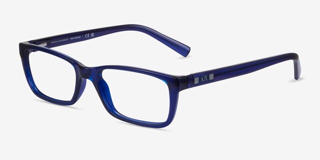 Armani Exchange AX3007 Shiny Transparent Blue PlasticEyeglass Frames from EyeBuyDirect, Angle View