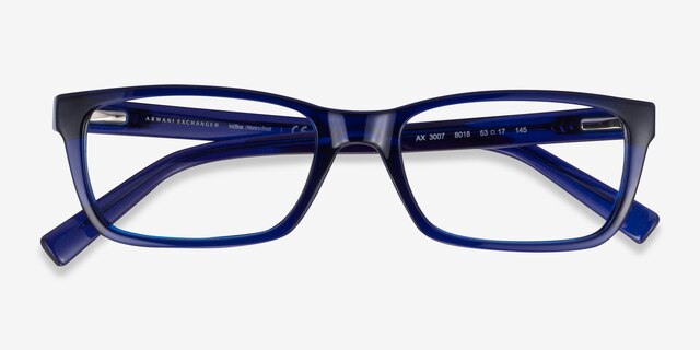Armani Exchange AX3007 Shiny Transparent Blue PlasticEyeglass Frames from EyeBuyDirect, Closed View