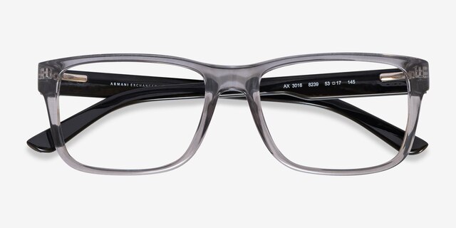 Armani Exchange AX3016 Shiny Transparent Gray PlasticEyeglass Frames from EyeBuyDirect, Closed View