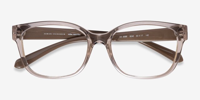 Armani Exchange AX3098 Shiny Transparent Brown PlasticEyeglass Frames from EyeBuyDirect, Closed View