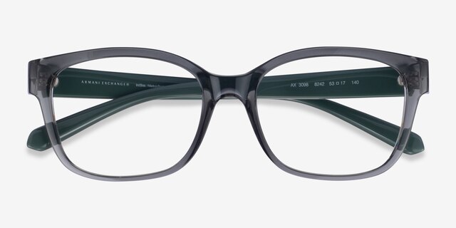 Armani Exchange AX3098 Shiny Transparent Gray PlasticEyeglass Frames from EyeBuyDirect, Closed View