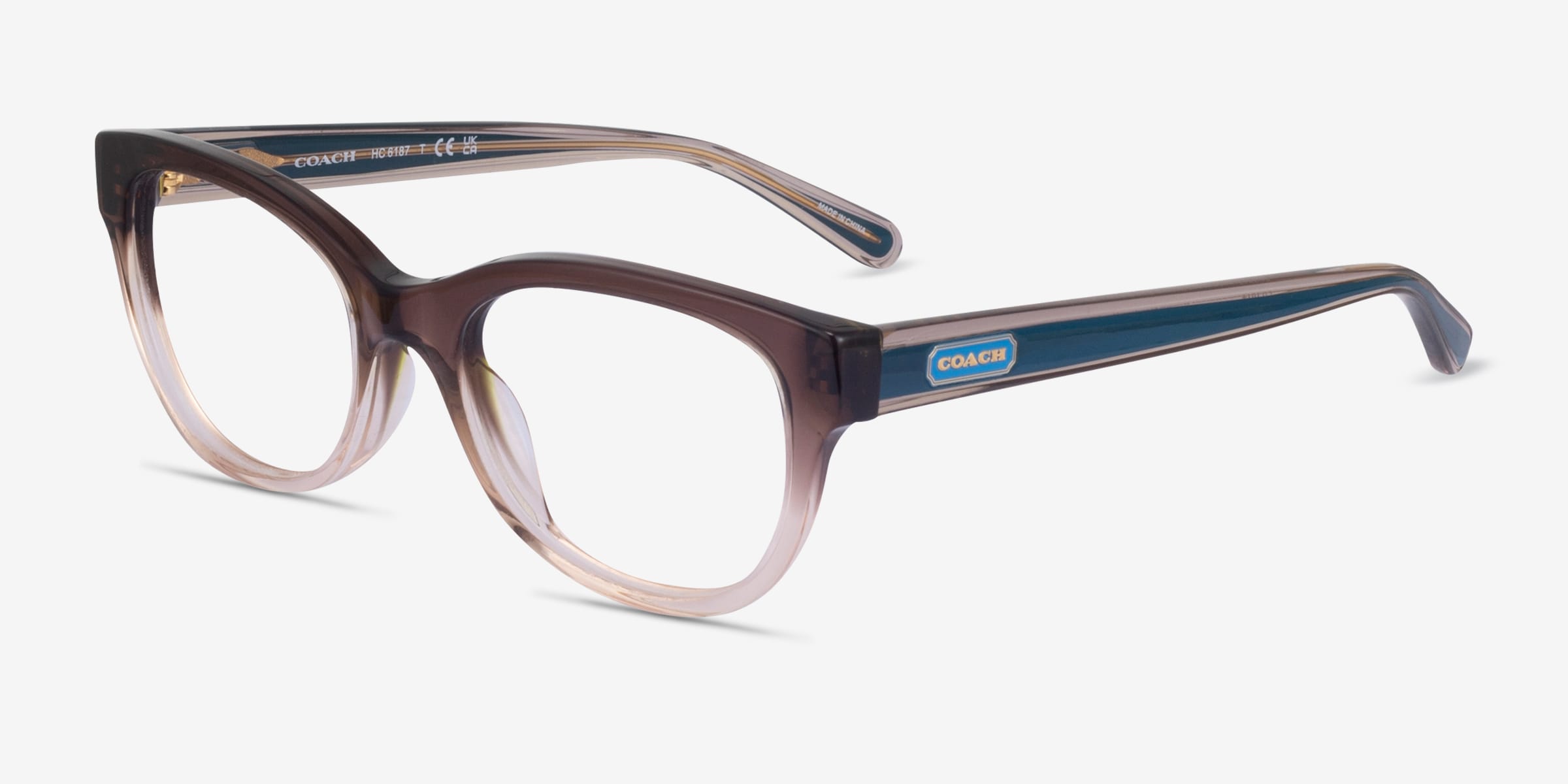 Coach HC6187 eyeglasses - transparent brown gradient with navy blue temples Coach HC6187 - Cat Eye Transparent Brown Gradient Frame  main image 4