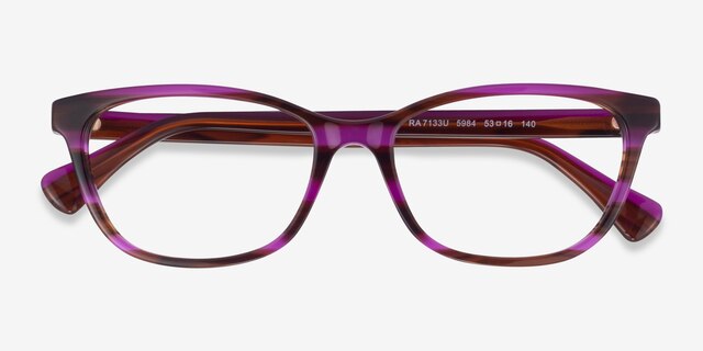 Ralph RA7133U Striped Brown Purple AcetateEyeglass Frames from EyeBuyDirect, Closed View