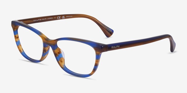 Ralph RA7133U Striped Brown Blue AcetateEyeglass Frames from EyeBuyDirect, Angle View