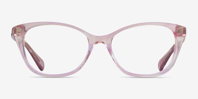 Ralph RA7146 Shiny Striped Pink AcetateEyeglass Frames from EyeBuyDirect, Front View