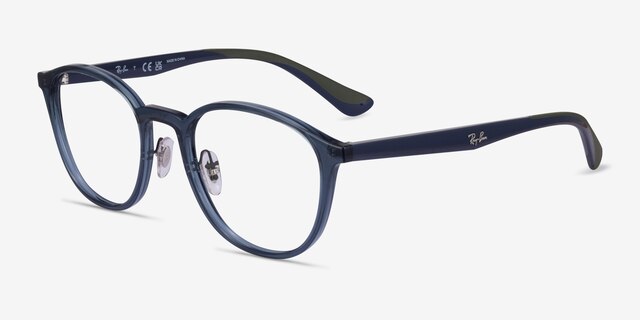 Ray-Ban RB7156 Matte Transparent Blue PlasticEyeglass Frames from EyeBuyDirect, Angle View