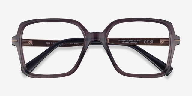 Oakley Sharp Line Polished Amethyst PlasticEyeglass Frames from EyeBuyDirect, Closed View