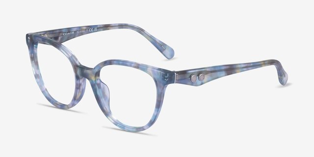 Coach HC6259U Pearlized Blue Watercolor AcetateEyeglass Frames from EyeBuyDirect, Angle View