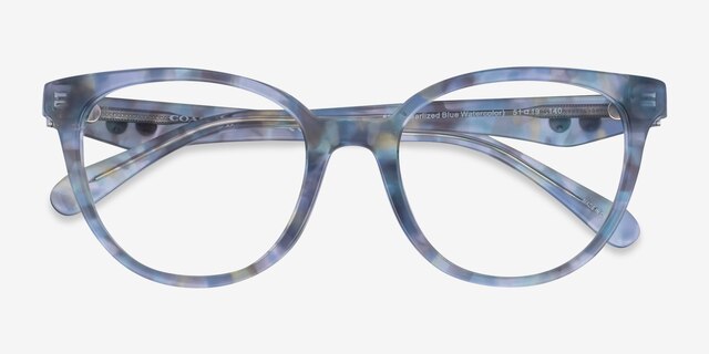 Coach HC6259U Pearlized Blue Watercolor AcetateEyeglass Frames from EyeBuyDirect, Closed View