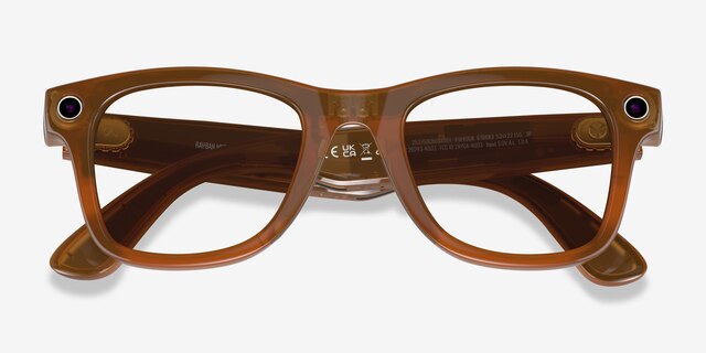 Ray-Ban Meta Wayfarer Shiny Caramel Plastic from EyeBuyDirect, Closed View