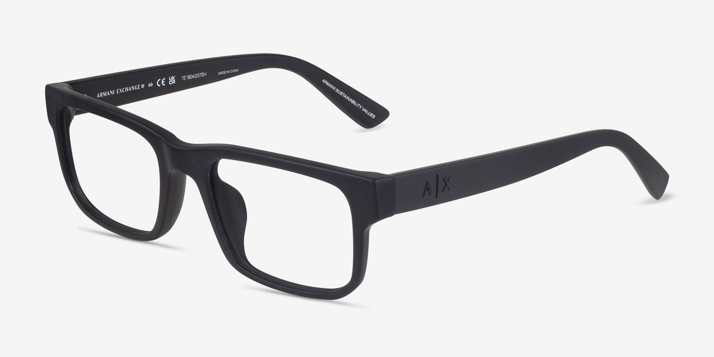 Armani Exchange AX3135F - Rectangle Matte Black Frame Glasses For