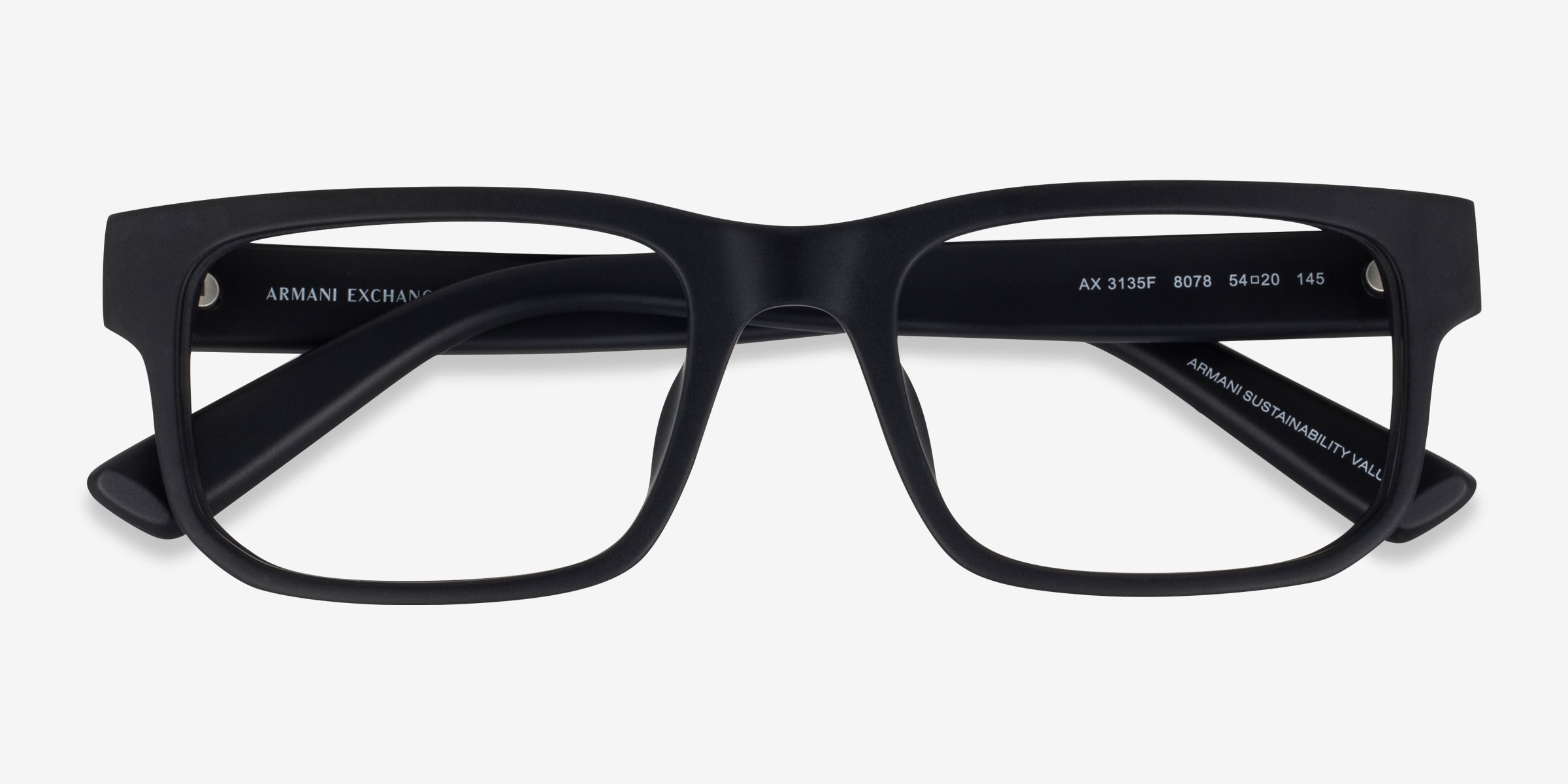 Armani Exchange AX3135F - Rectangle Matte Black Frame Glasses For