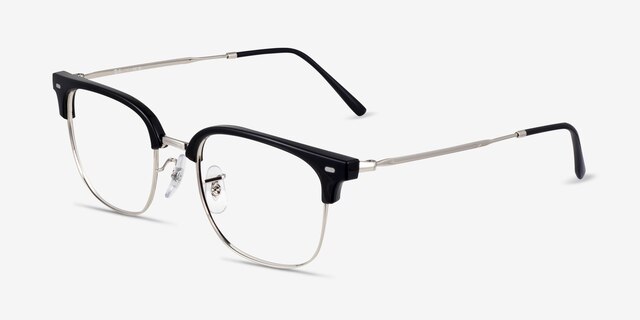 Ray-Ban RB7216 New Clubmaster Black Silver PlasticEyeglass Frames from EyeBuyDirect, Angle View