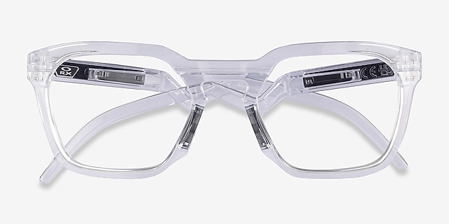 Oakley Hstn Sq Rx Polished Clear PlasticEyeglass Frames from EyeBuyDirect, Closed View