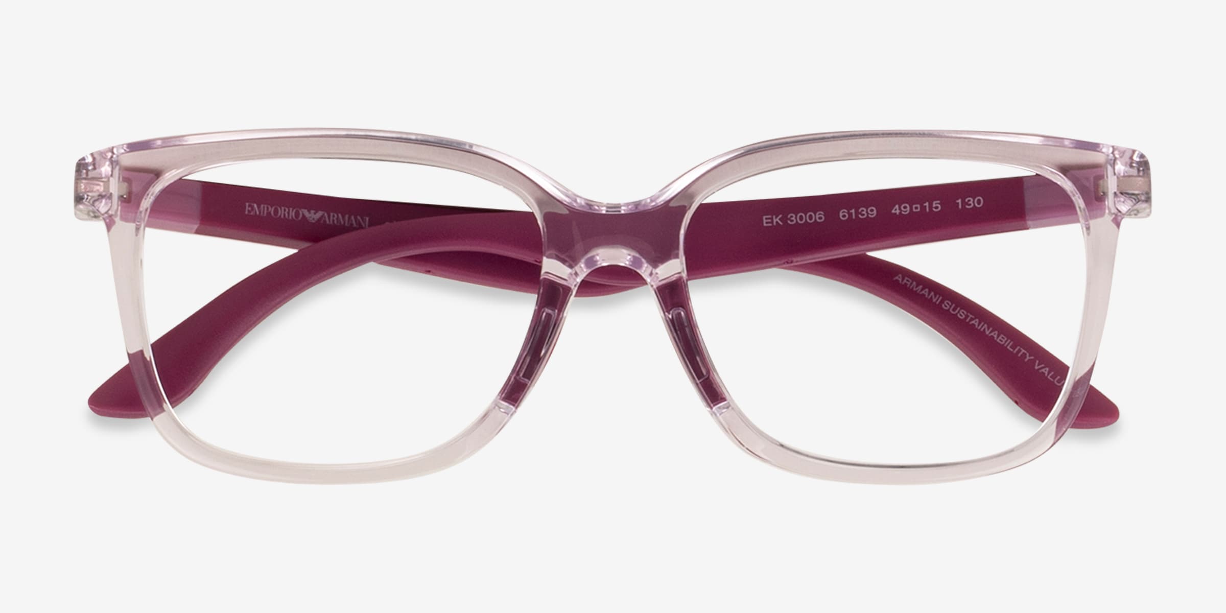 Emporio Armani EK3006 - Rectangle Shiny Transparent Pink Frame