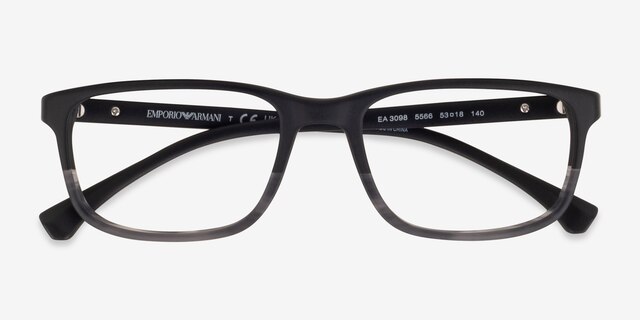 Emporio Armani EA3098 Matte Black Striped Gray AcetateEyeglass Frames from EyeBuyDirect, Closed View