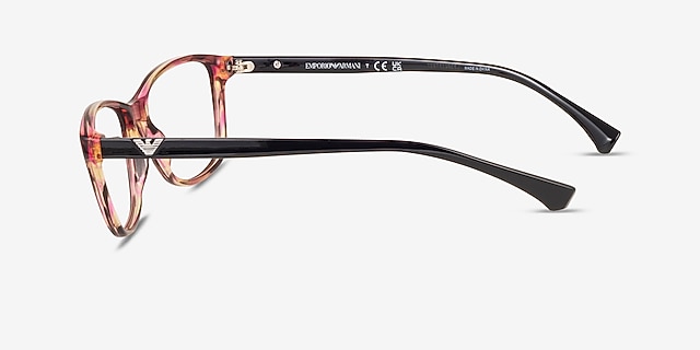 Emporio Armani EA3099 Shiny Striped Pink AcetateEyeglass Frames from EyeBuyDirect, Side View