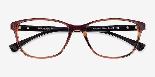 Emporio Armani EA3099 Shiny Striped Pink AcetateEyeglass Frames from EyeBuyDirect, Closed View
