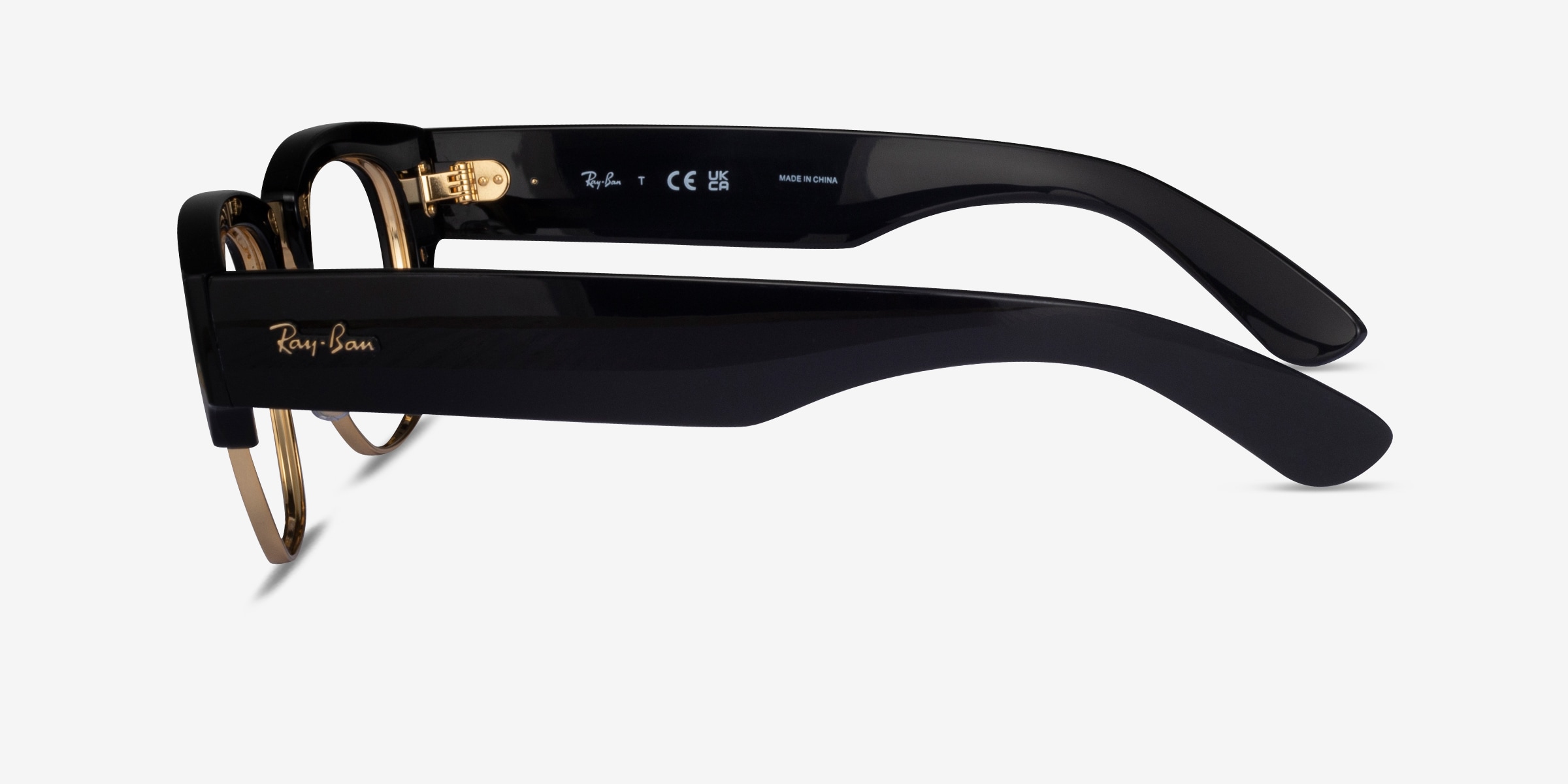 Ray-Ban Black and Gold Semi-Rim Browline Sunglasses Ray-Ban 6396 Shiny Black w/Gold Eyeglasses | Includes FREE  main image 2