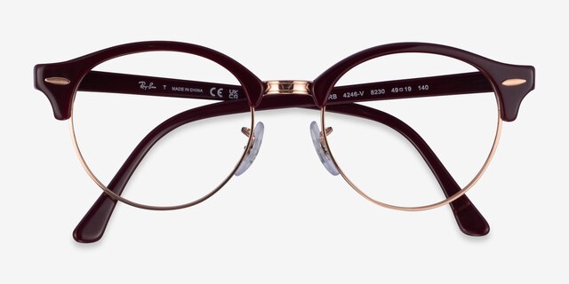 Ray-Ban RB4246V Clubround Dark Purple Gold AcetateEyeglass Frames from EyeBuyDirect, Closed View
