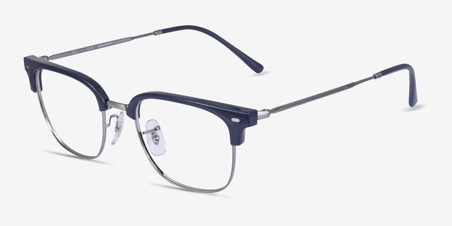 Ray-Ban RB7216 New Clubmaster Blue Silver PlasticEyeglass Frames from EyeBuyDirect, Angle View