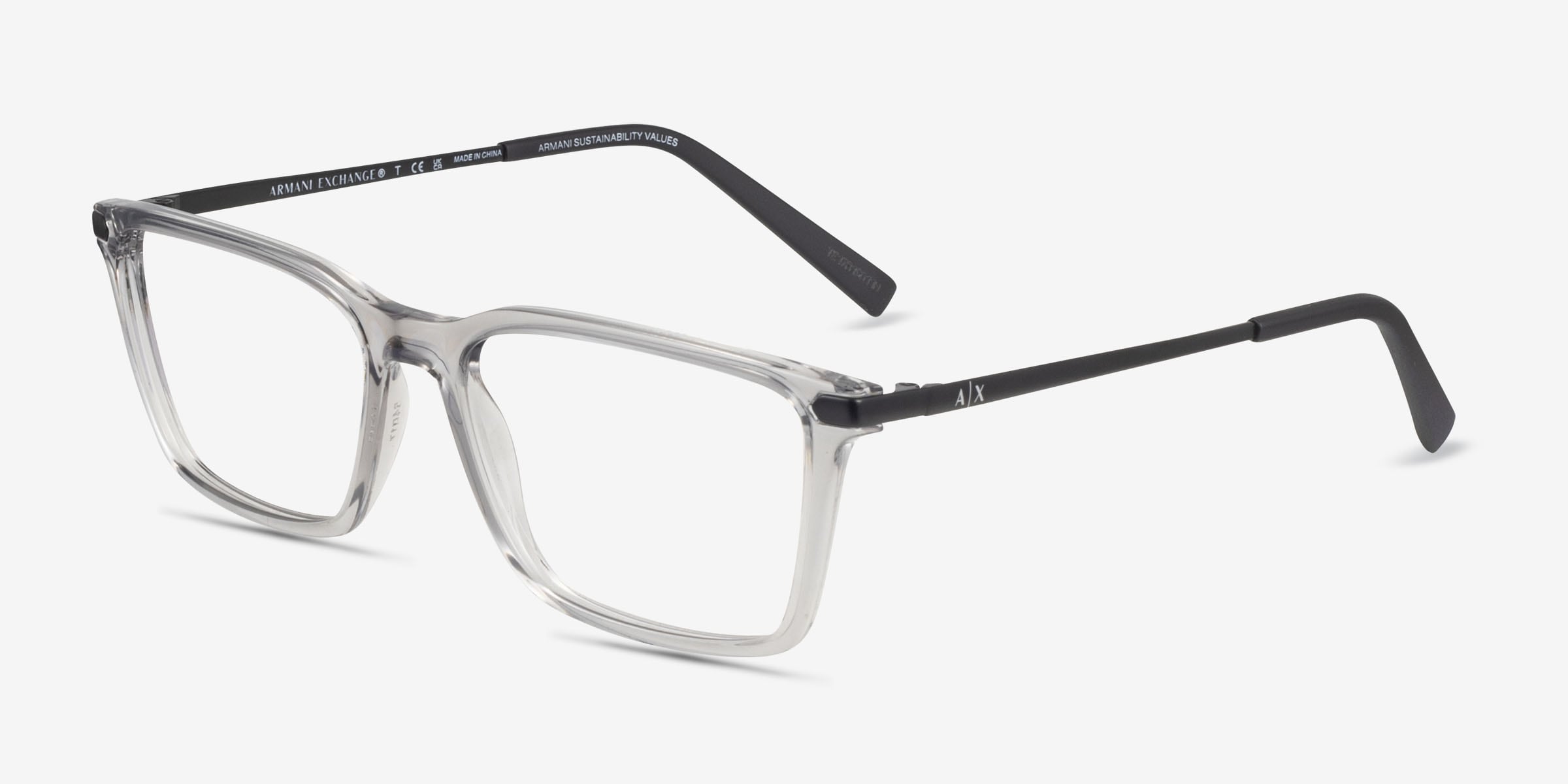 Armani Exchange AX3077 - Rectangle Shiny Transparent Gray Frame