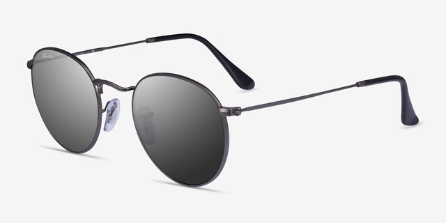 Ray-Ban RB3447 Round Matte Gunmetal MetalSunglass Frames from EyeBuyDirect, Angle View