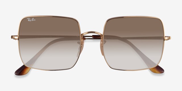 Ray-Ban RB1971 Square Gold MetalSunglass Frames from EyeBuyDirect, Closed View