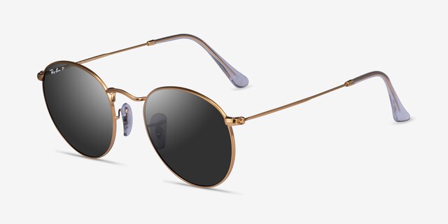 Ray-Ban RB3447 Round Gold MetalSunglass Frames from EyeBuyDirect, Angle View