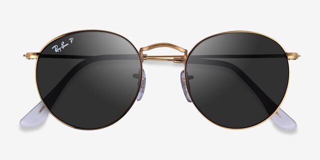 Ray-Ban RB3447 Round Gold MetalSunglass Frames from EyeBuyDirect, Closed View
