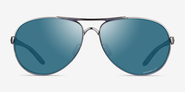 Oakley Feedback Silver Polished Black MetalSunglass Frames from EyeBuyDirect, Front View