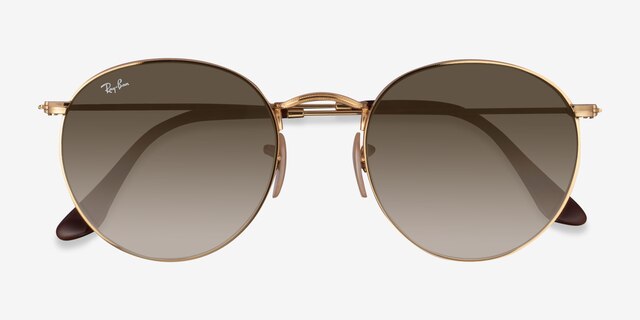 Ray-Ban RB3447 Round Pale Gold MetalSunglass Frames from EyeBuyDirect, Closed View