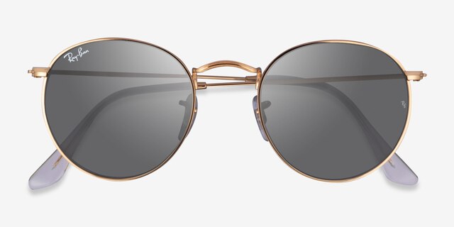 Ray-Ban RB3447 Round Light Gold MetalSunglass Frames from EyeBuyDirect, Closed View