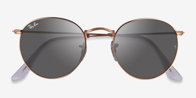 Ray-Ban RB3447 Round Rose Gold MetalSunglass Frames from EyeBuyDirect, Closed View