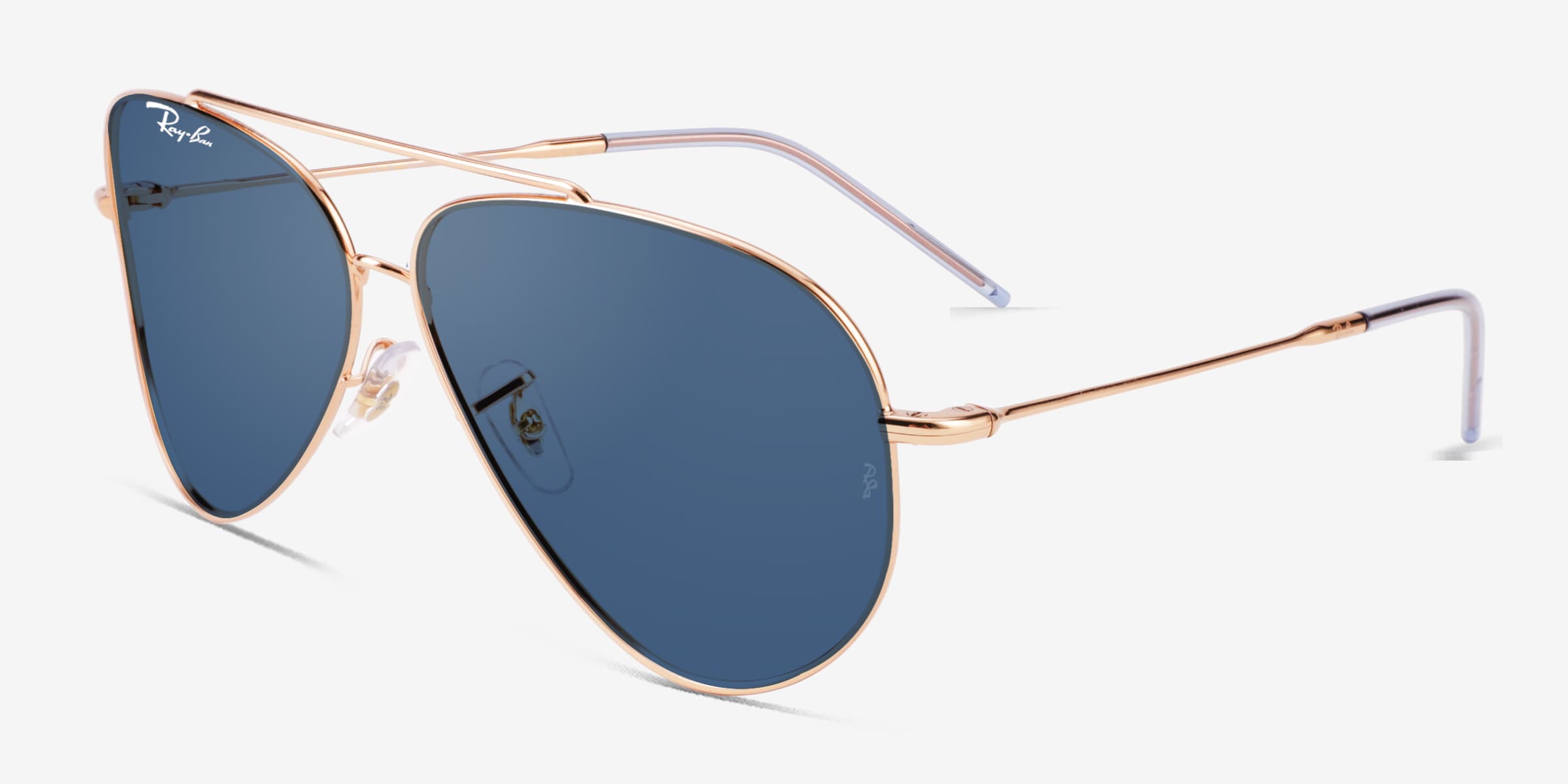 Ray-Ban Aviator Sunglasses Rose Gold Blue Gradient Lens + Case Ray-Ban RB3689 55mm Aviator Metal II Sunglasses 001/GF Gold  main image 2