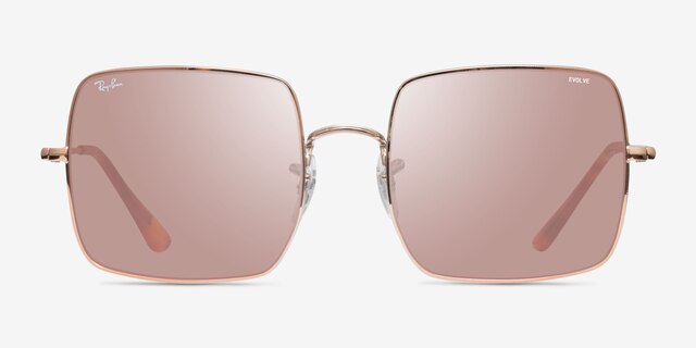 Ray-Ban RB1971 Square Shiny Rose Gold MetalSunglass Frames from EyeBuyDirect, Front View
