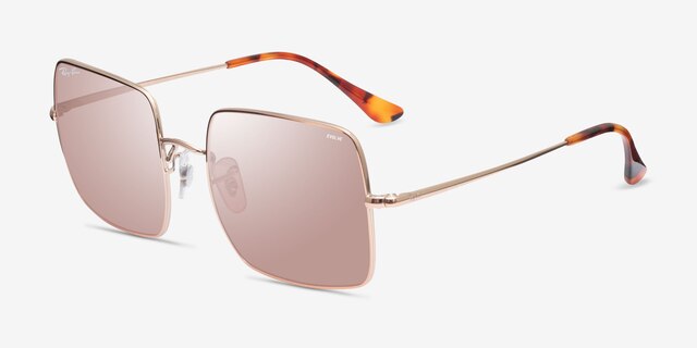 Ray-Ban RB1971 Square Shiny Rose Gold MetalSunglass Frames from EyeBuyDirect, Angle View