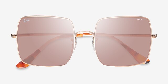 Ray-Ban RB1971 Square Shiny Rose Gold MetalSunglass Frames from EyeBuyDirect, Closed View